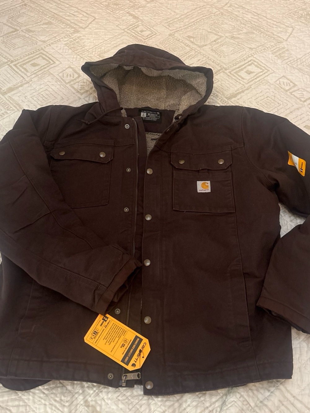 Carhartt Brown Hooded Sherpa-Lined Work Jacket